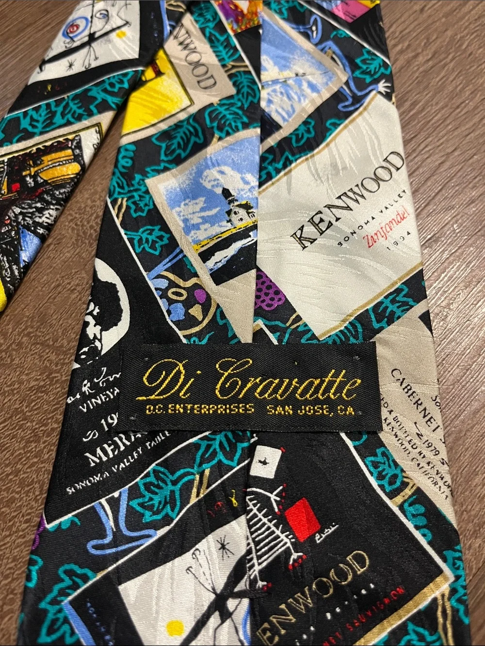 Kenwood Black Multicolor Graphic Silk Tie with Teal and Yellow Accents
